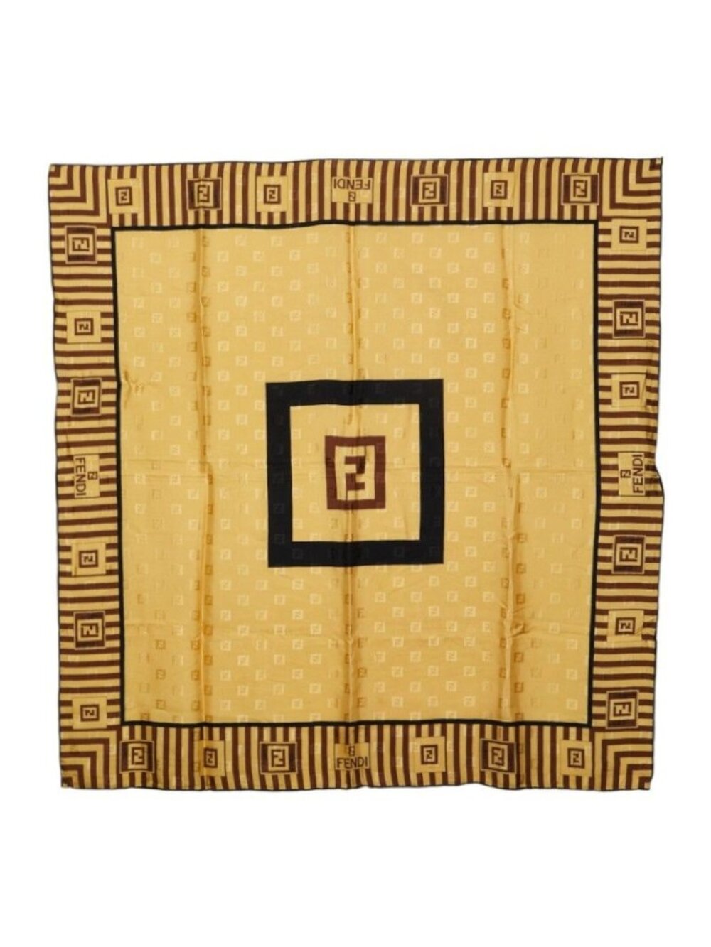 Fendi Zucca Scarf Large Yellow Black Silk